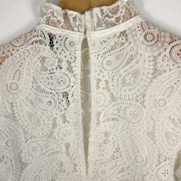 Maje Rilene Paisley Long Sleeve Guipure Lace Mini Dress White Medium New - Picture 11 of 16